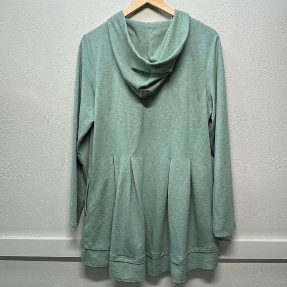 LOGO Lounge Pleated Green Hooded Zip Sweater Jacket Women's Sz L - Picture 2 of 6